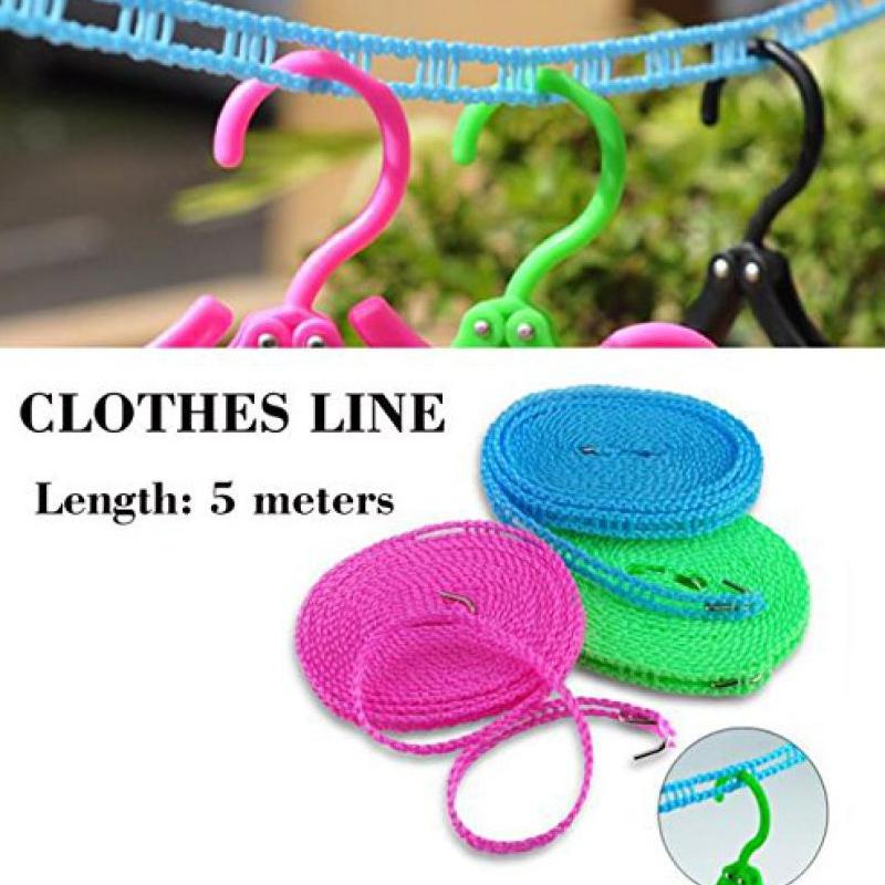Wukusy 190 Clothesline Drying Nylon Rope with Hooks for indoor and outdoor laundry drying, durable and easy to install.