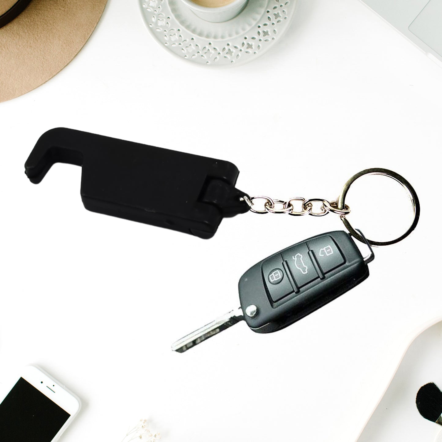 Wukusy 2-in-1 plastic keychain with mobile stand and phone holder in multicolor, ideal for home improvement and portable use.
