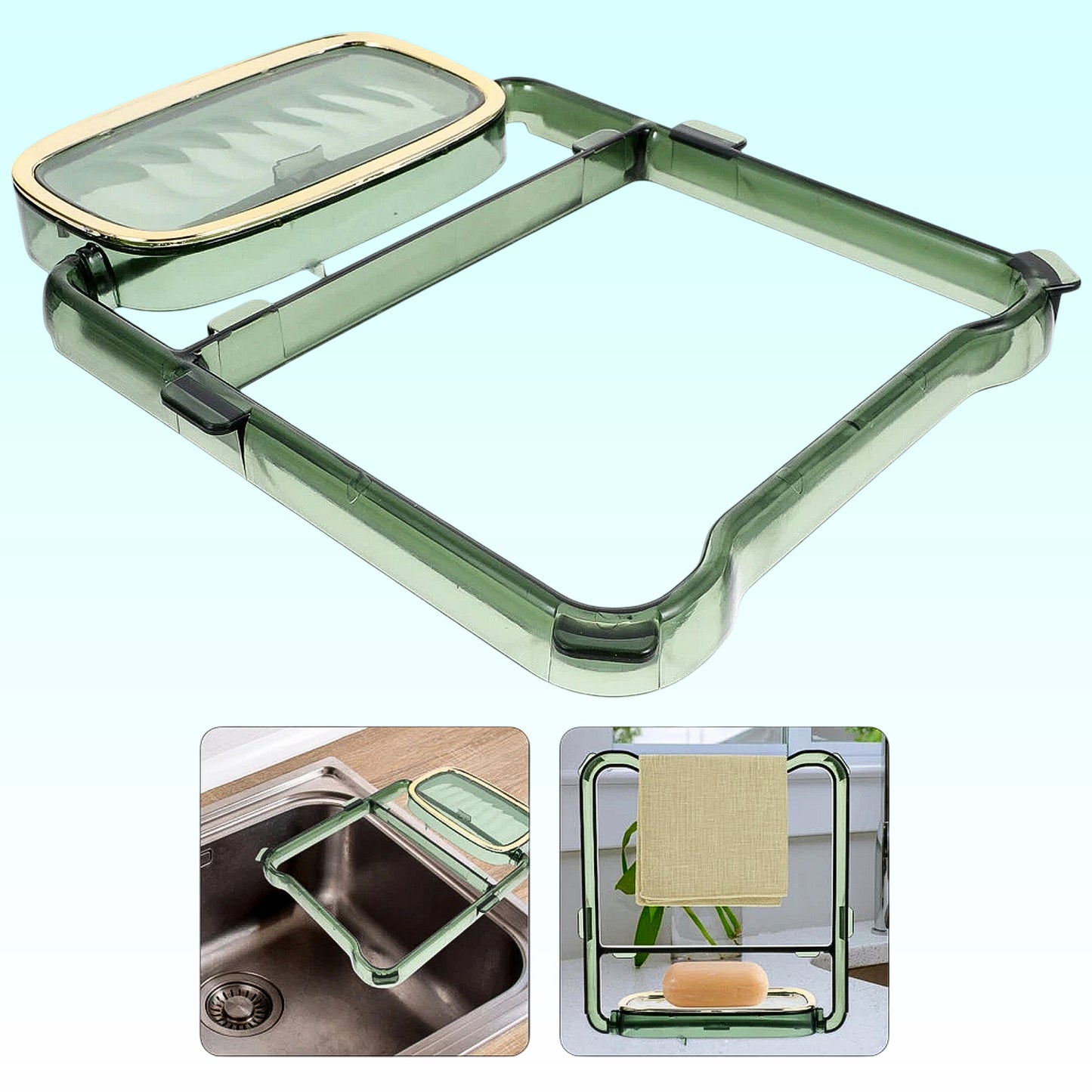 Wukusy 2-in-1 self-adhesive towel hanger and soap holder stand for home improvement, mounted on bathroom wall.