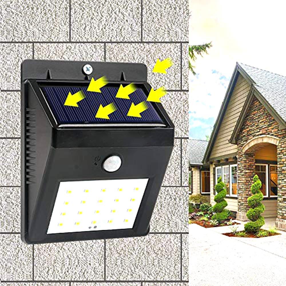 Wukusy 213 Solar Security LED Night Light with 20 LEDs, black outdoor wall light for home security and garden illumination