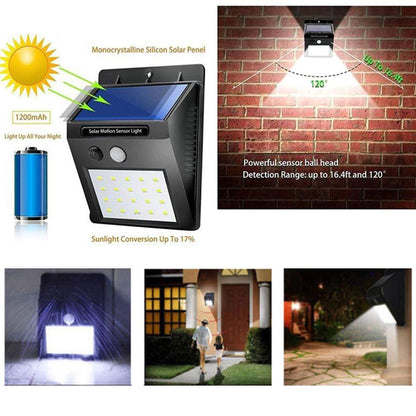 Black Wukusy 213 Solar Security LED Night Light with 20 LEDs for outdoor garden wall and home security illumination.