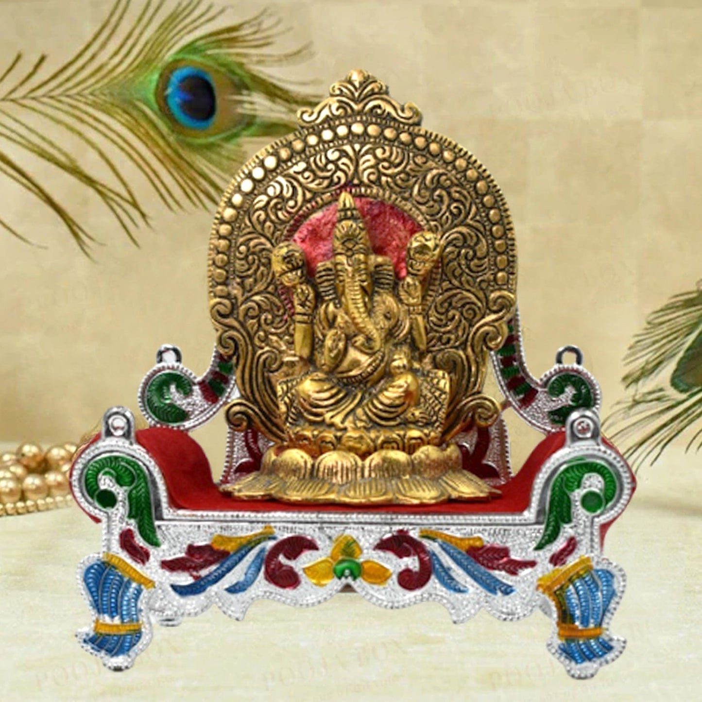 Wukusy Big Singhasan Bal Gopal wooden throne for placing gods sculpture, suitable for household and official use.