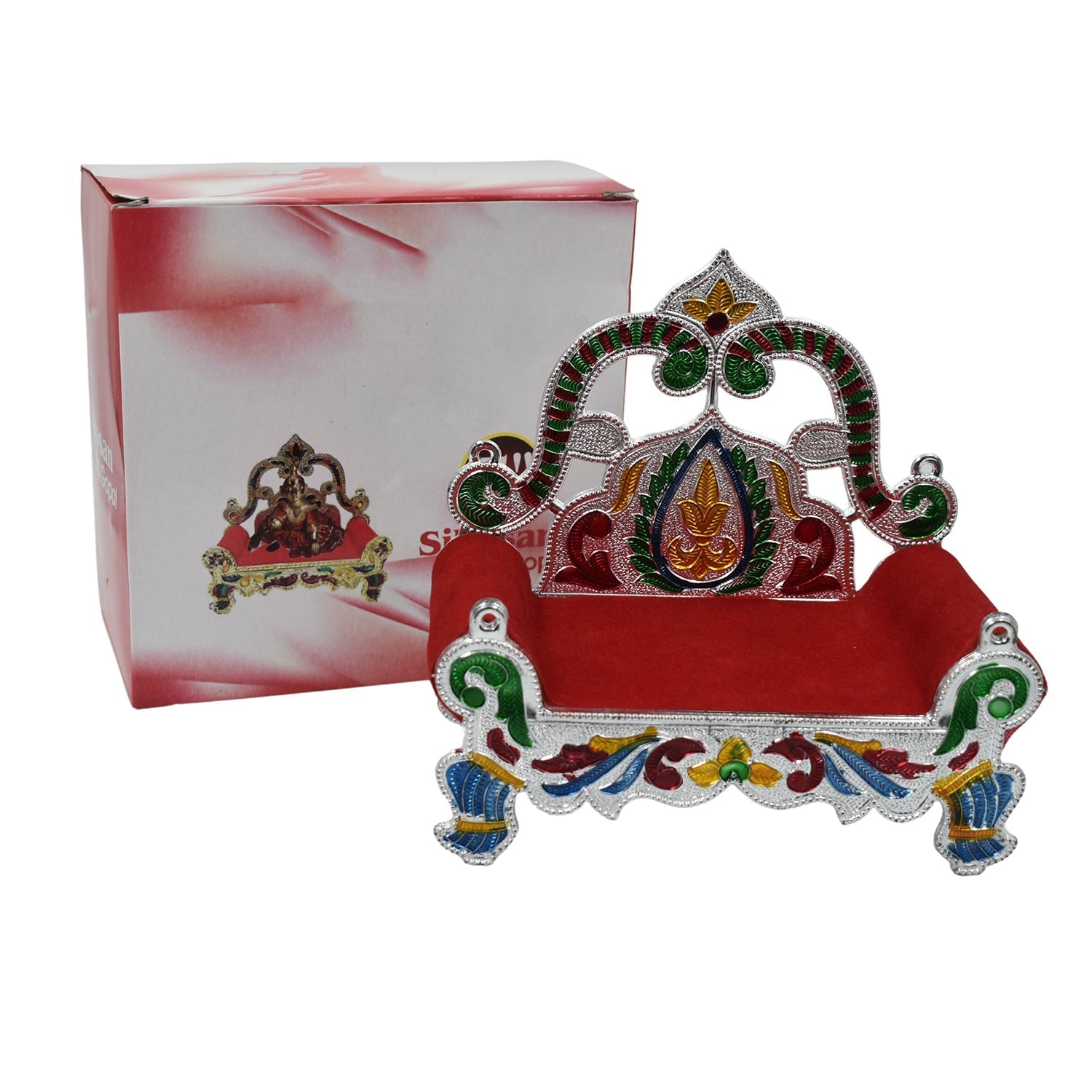 Wukusy Big Singhasan Bal Gopal wooden throne for placing deity sculptures in homes and offices, traditional home improvement decor.