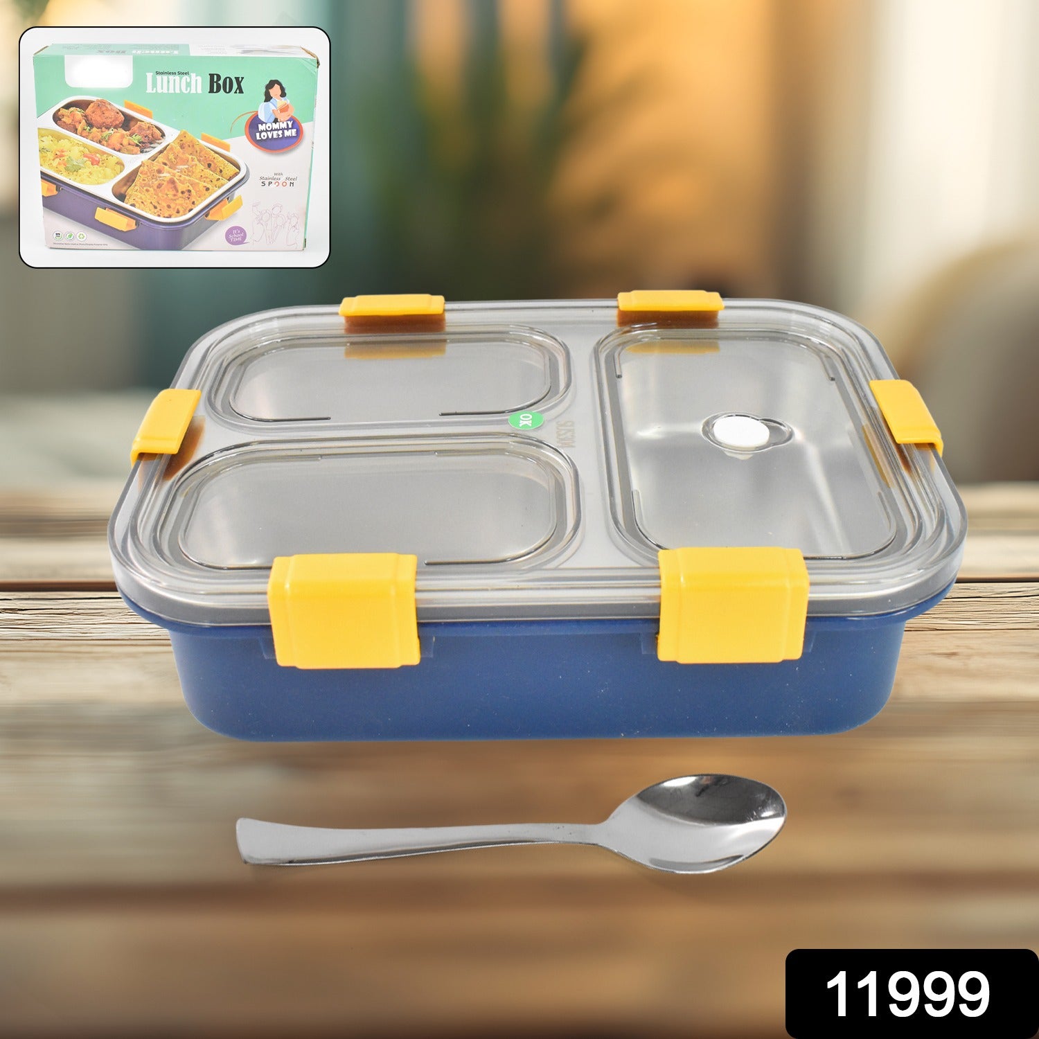 Wukusy 3-compartment transparent stainless steel lunch box for kids, with secure lid and durable design for school meals.