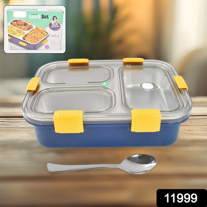 Wukusy 3-compartment transparent stainless steel lunch box for kids, with secure lid and durable design for school meals.