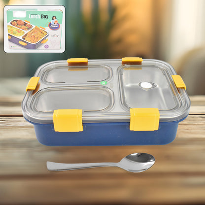 Wukusy stainless steel lunch box for kids with three transparent compartments, ideal for home improvement and meal organization