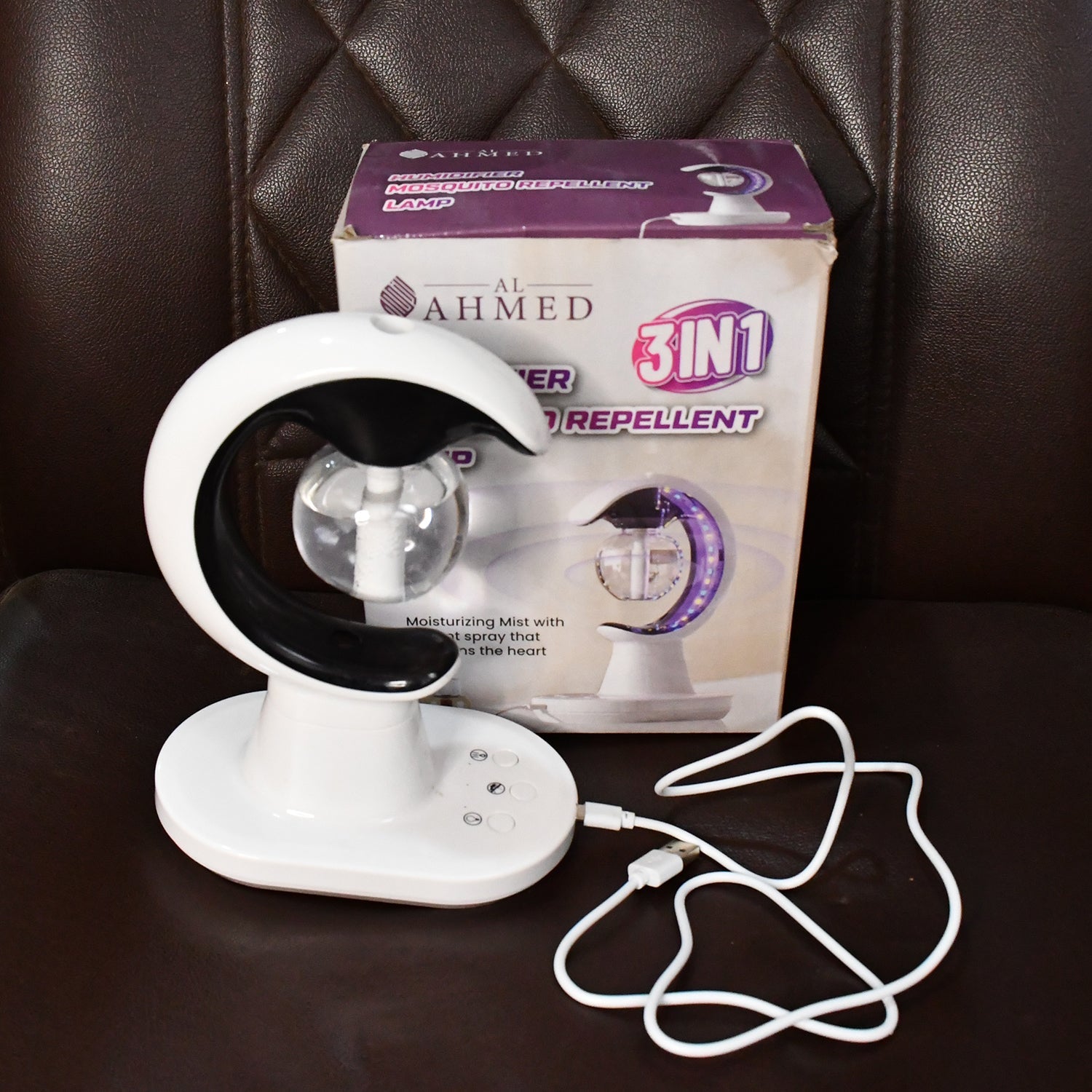 Wukusy 3-in-1 LED lamp with humidifier and mosquito repellent for home improvement, showing the multi-functional device in a living space.