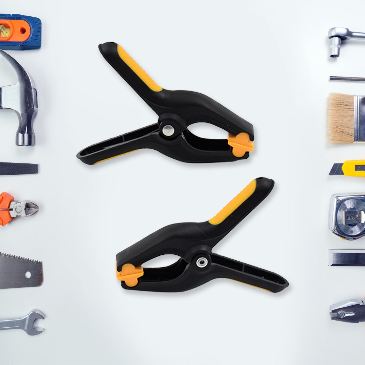 Wukusy 3-inch heavy-duty spring clamps set, durable metal clips for home improvement projects, shown in a two-pack.