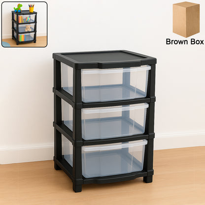 Clear 3-layer Wukusy drawer storage organizer for home improvement, with transparent plastic compartments for easy organization.