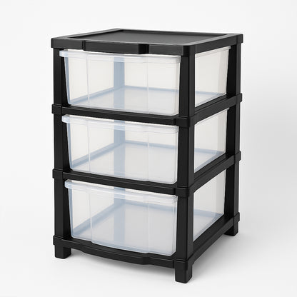 Wukusy 3-layer transparent drawer storage organizer for home improvement, with clear plastic compartments for organizing small items.