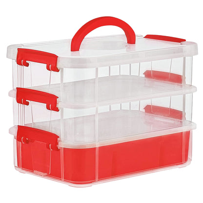 Wukusy 3-layer transparent plastic storage carry box with handle, ideal for home organization and multi-purpose storage.