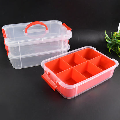 Wukusy 3-layer transparent plastic storage carry box with handle for home organization and multi-purpose storage.