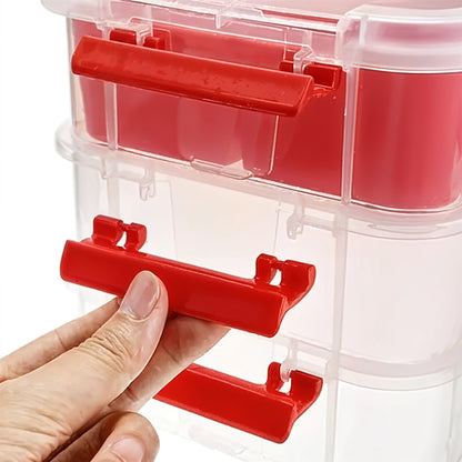 Wukusy 3-layer transparent plastic storage carry box with handle, ideal for home organization and multi-purpose storage.