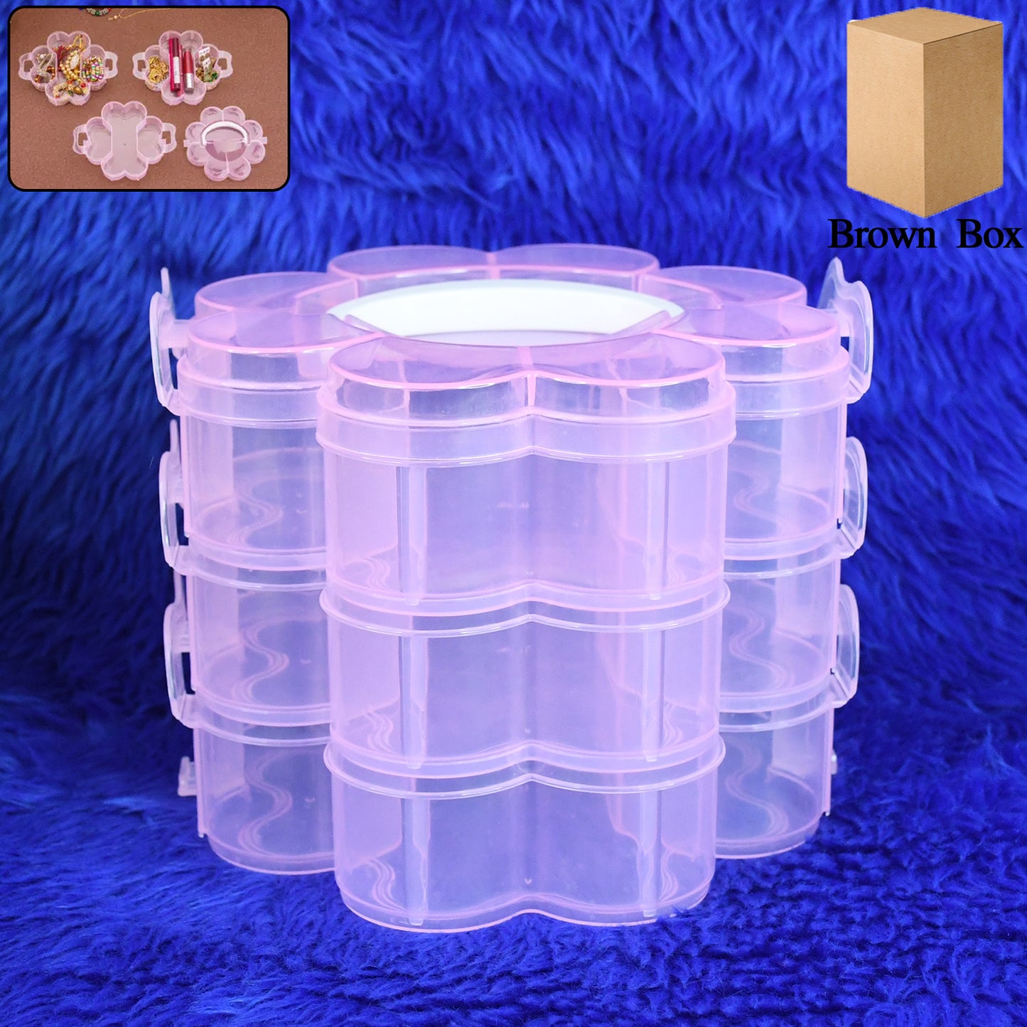 Wukusy 3-layer transparent plastic flower-shaped storage box with 9 grids for organizing small items at home