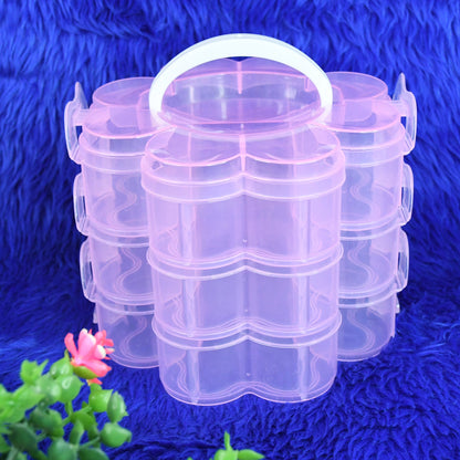 Wukusy 3-layer transparent plastic storage box with flower shape and 9 grid compartments for organizing small items.