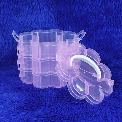 Wukusy 3-layer transparent plastic storage box with flower shape and 9 grid compartments for organizing small items at home.