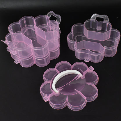 Wukusy 3-layer transparent plastic flower-shaped storage box with 9 grids for organizing small items in home improvement.