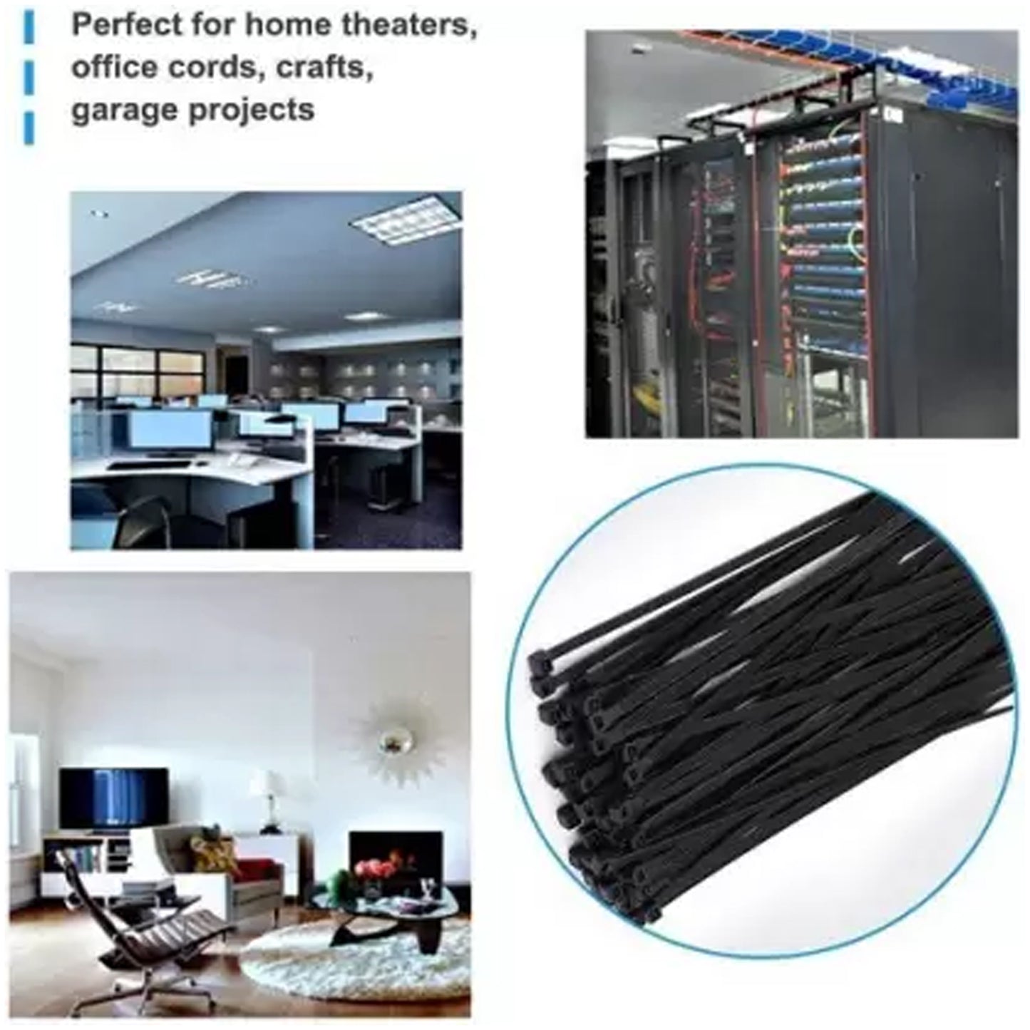 Wukusy 3x100mm heavy-duty nylon self-locking cable ties, strong zip wire ties, pack of 100 for home improvement and cable organization.
