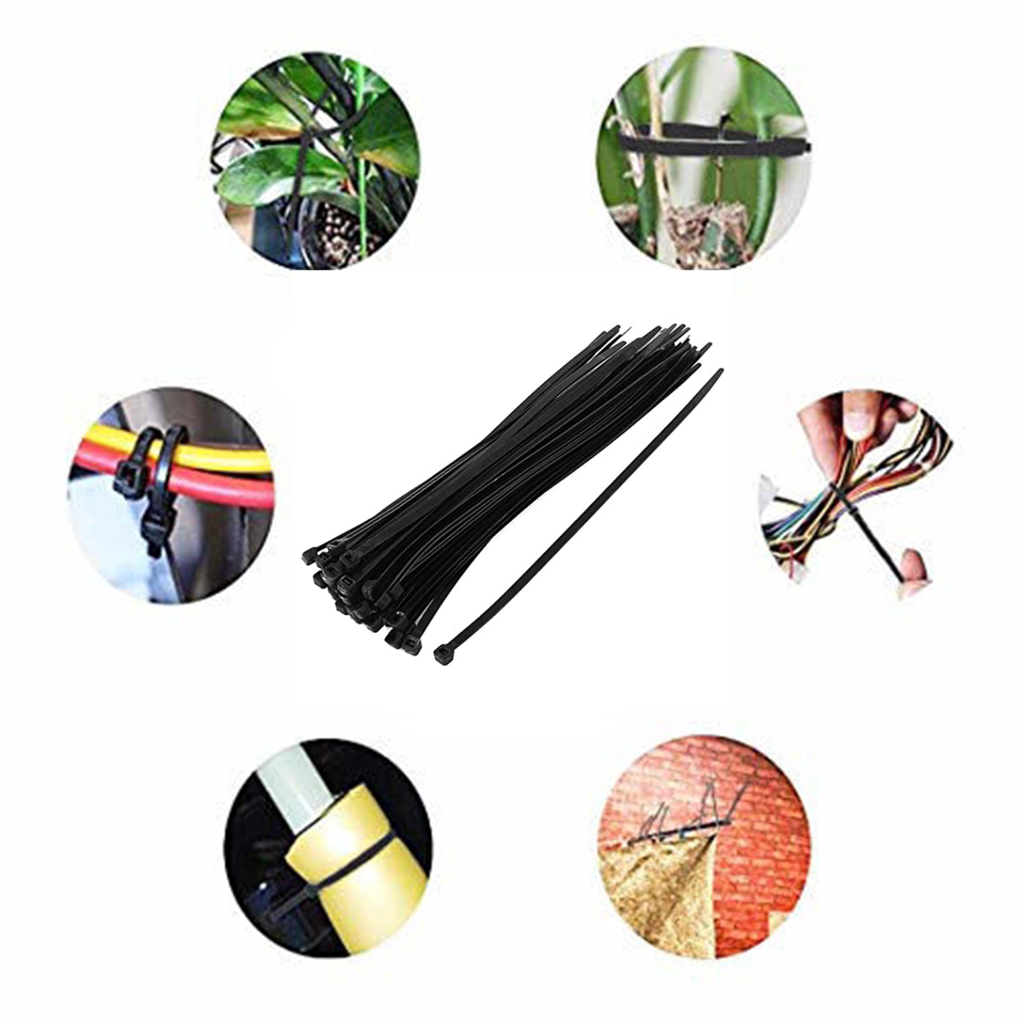 Pack of 100 Wukusy 3x100mm nylon self-locking cable ties, heavy-duty zip ties for home improvement and wiring organization.