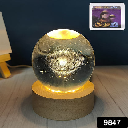 Wukusy 3D crystal ball lamp with base, decorative home improvement light fixture, showcasing the intricate crystal design and stand.