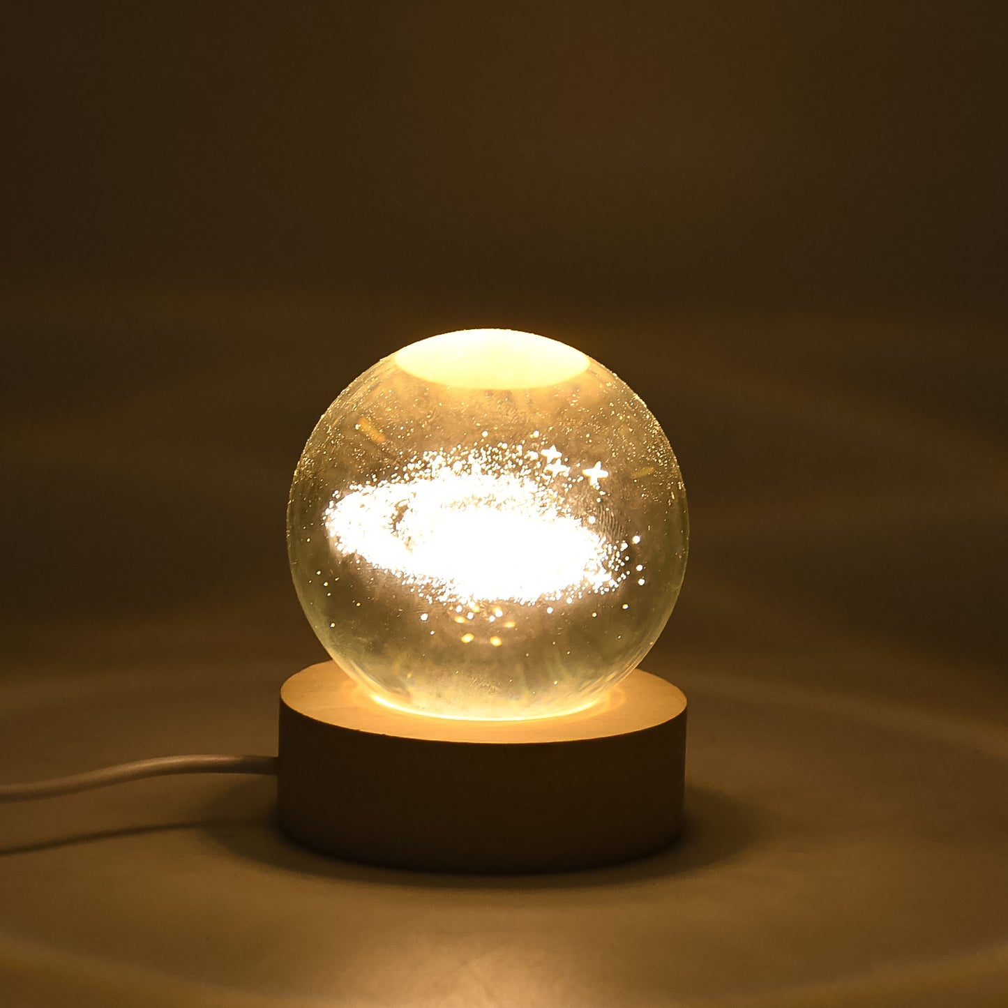 Wukusy 3D crystal ball lamp with base, decorative home improvement lighting fixture, showcasing intricate glass design and ambient glow.