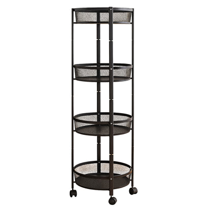 Wukusy 4-layer round metal mesh storage organizer rack with wheels for home improvement and easy mobility.