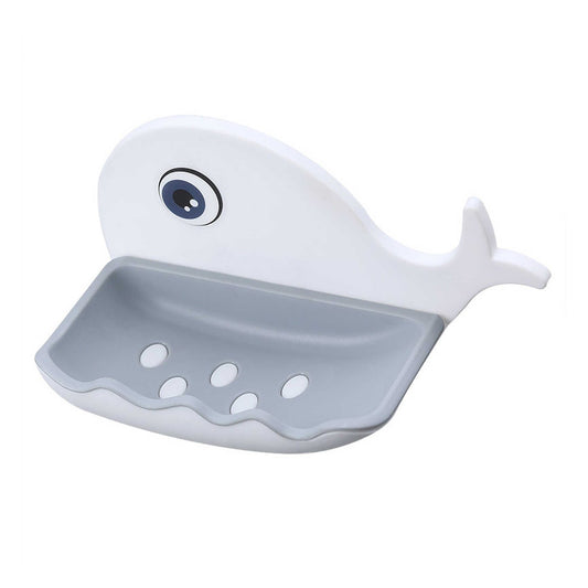 Wukusy fish-shaped double-layer waterproof wall-mounted soap holder rack for bathroom shower and kitchen wall storage.