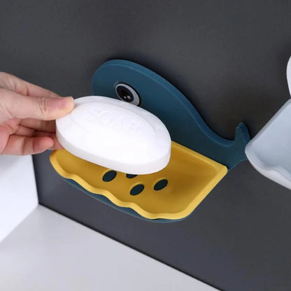 Wukusy fish-shaped double-layer waterproof wall-mounted soap holder rack for bathroom shower or kitchen wall.
