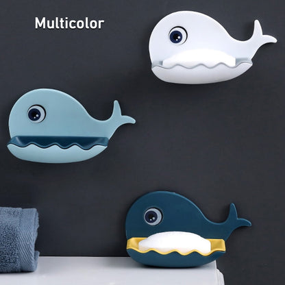 Wukusy fish-shaped double layer waterproof wall-mounted soap holder rack for bathroom shower and kitchen walls.