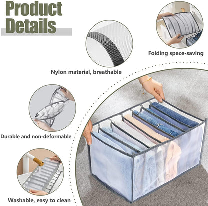 Wukusy clothes organizer with 7-grid drawers, portable foldable storage containers for wardrobe and closet organization.