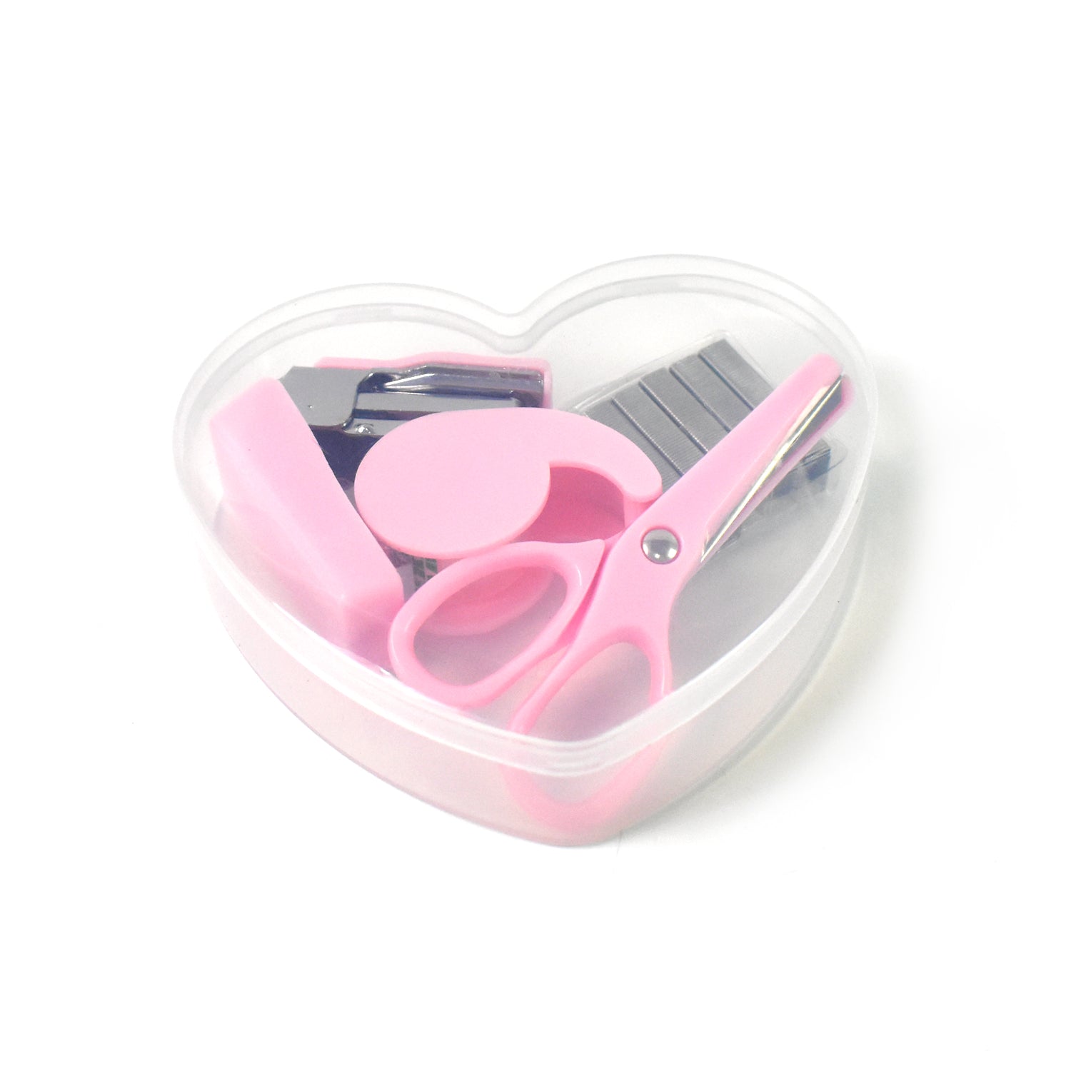 Wukusy mini office stationery set with stapler, scissors, paper clips, tape dispenser, transparent tape, and staples for home improvement.