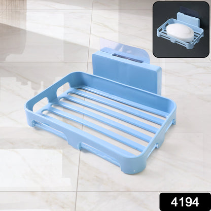 Wukusy wall-mounted soap dish holder for bathroom shower, with self-adhesive tray and plastic sponge holder for kitchen storage.