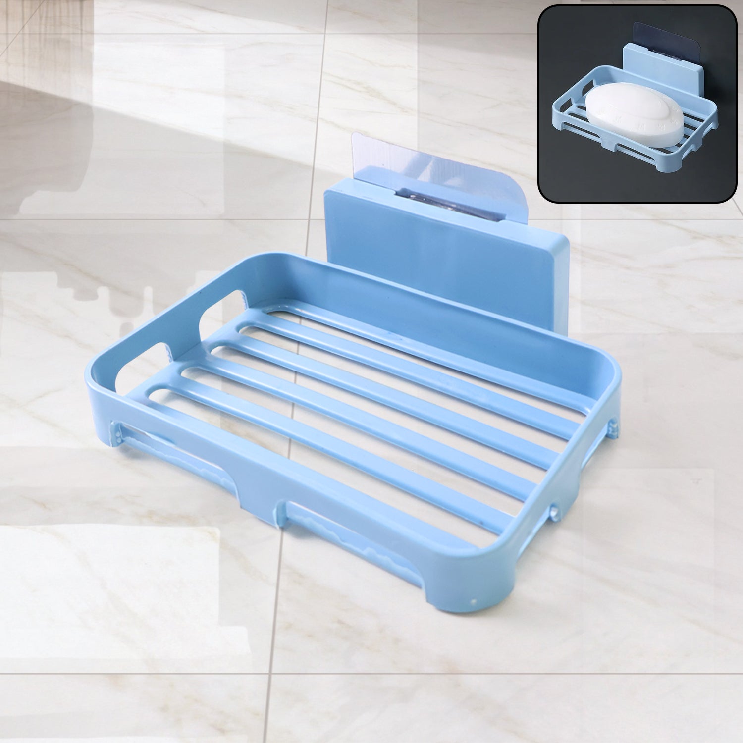 Wukusy wall-mounted soap dish holder for bathroom and kitchen, plastic shower tray with self-adhesive backing for soap and sponge storage