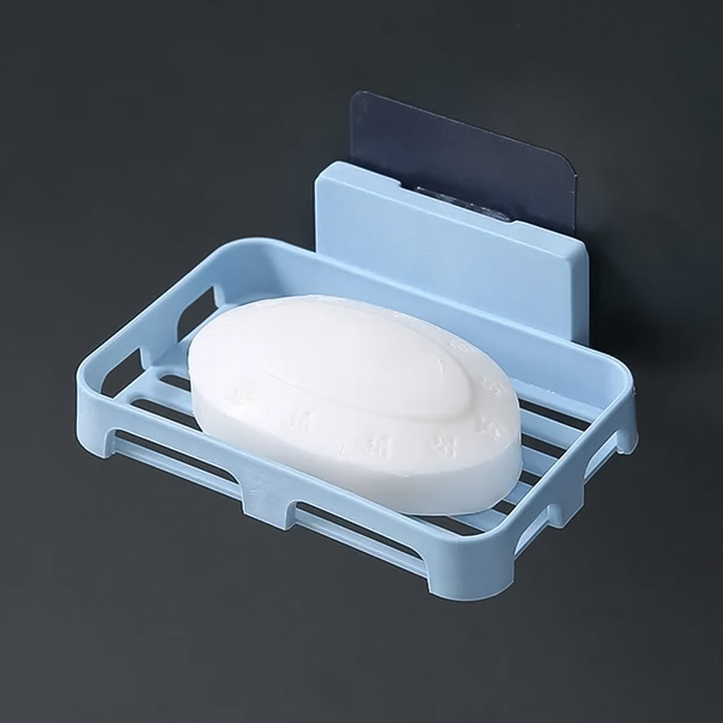 Wukusy wall-mounted plastic soap dish holder with self-adhesive design for bathroom shower and kitchen sponge storage.