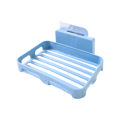 Wukusy wall-mounted soap dish holder with self-adhesive design, plastic tray for bathroom shower or kitchen sponge storage.