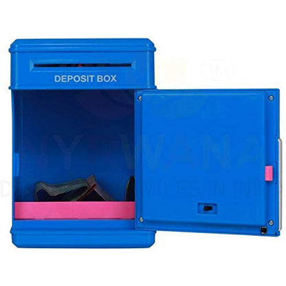 Wukusy kids' piggy bank with electronic lock, cartoon ATM design, for savings and secure money storage at home.