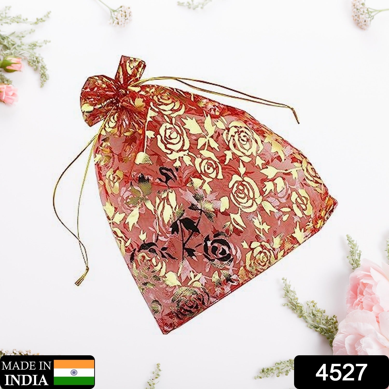 Wukusy net fabric drawstring pouch for dry fruits, organza shagun potli wedding party favor gift bag, ideal for special occasions.