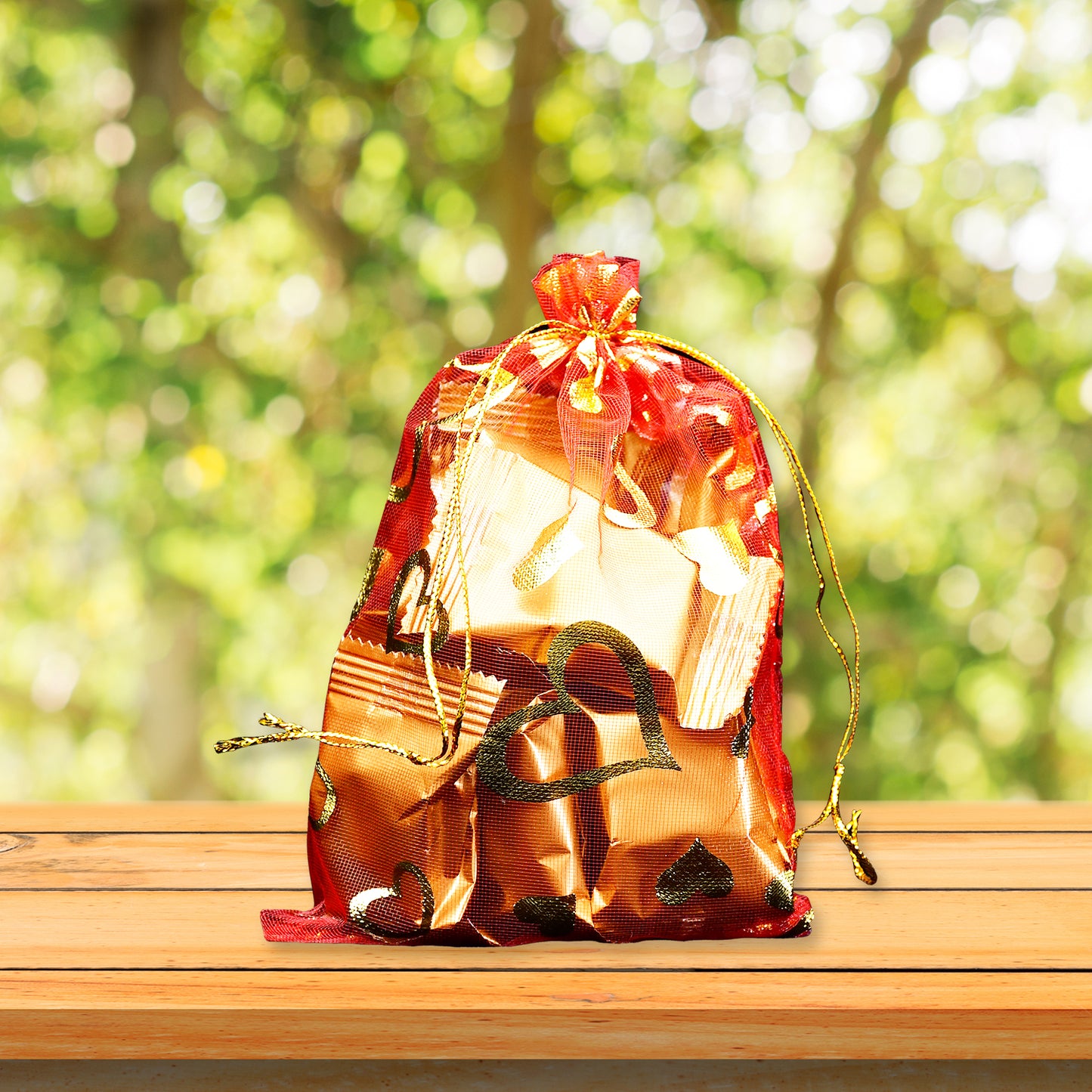 Wukusy net fabric drawstring pouch for dry fruits, organza shagun potli, ideal for wedding and party favor gift bags.