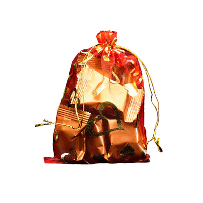 Wukusy net fabric drawstring pouch for dry fruits, organza shagun potli for wedding party favors and gift packaging.