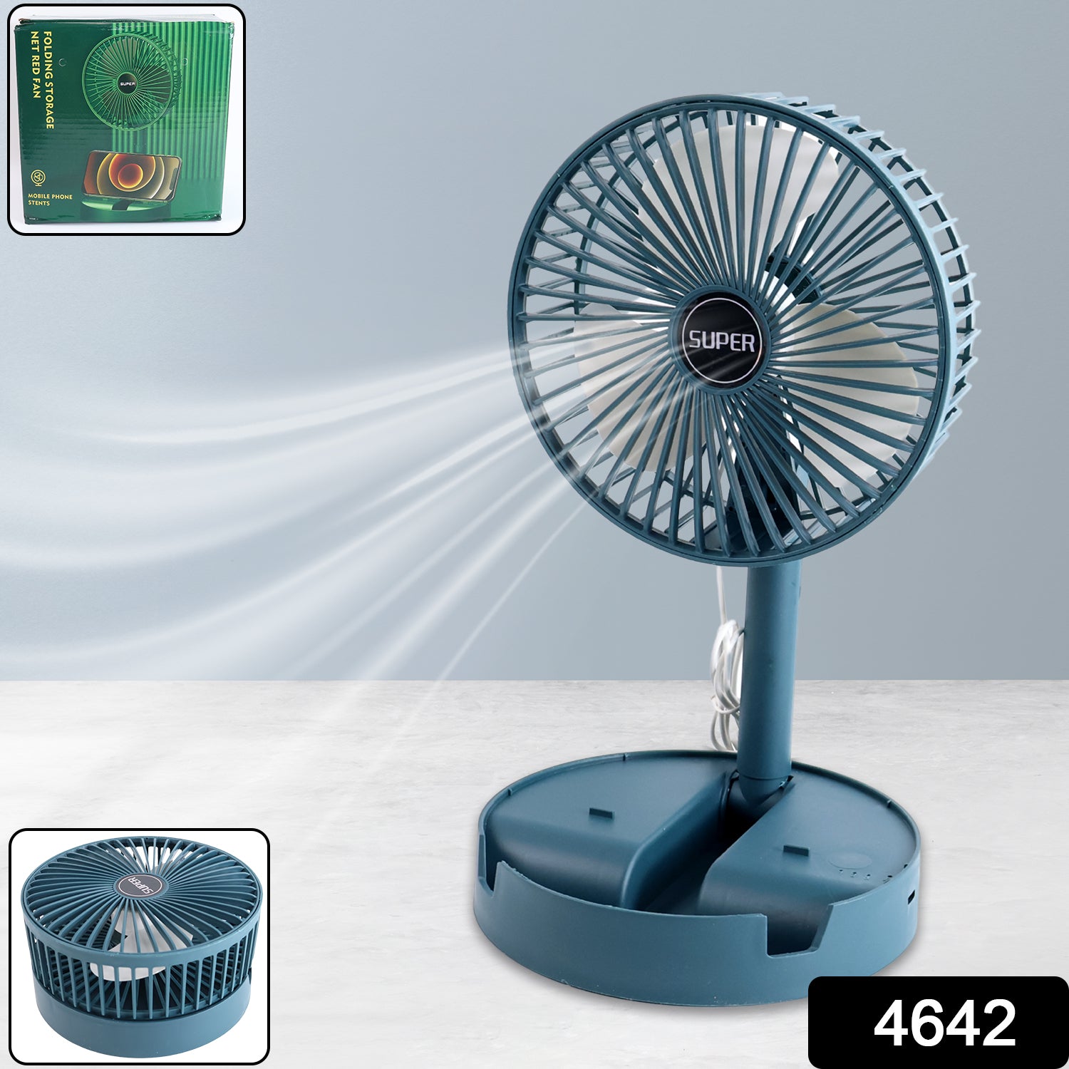 Wukusy telescopic electric desktop fan, height adjustable, foldable, portable personal fan for bedside or office use, silent operation
