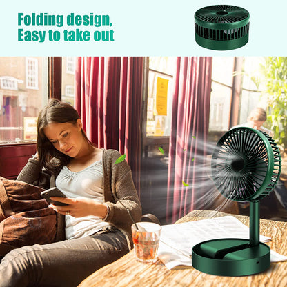 Wukusy telescopic electric desktop fan with adjustable height, foldable design, silent operation, ideal for bedside or office use.
