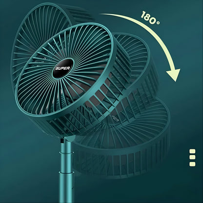 Wukusy telescopic electric desktop fan with adjustable height, foldable design, silent operation, suitable for bedside or office use.