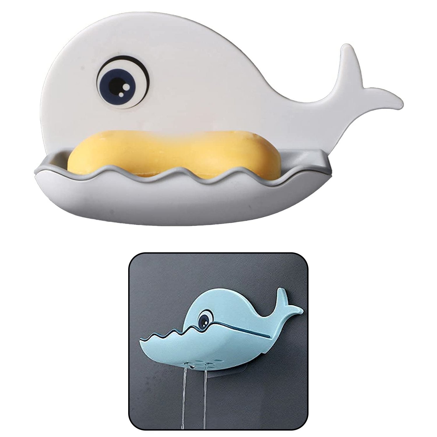 Wukusy fish shape soap dish holder, waterproof wall-mounted soap holder for bathroom, pack of 2, in a home improvement setting.