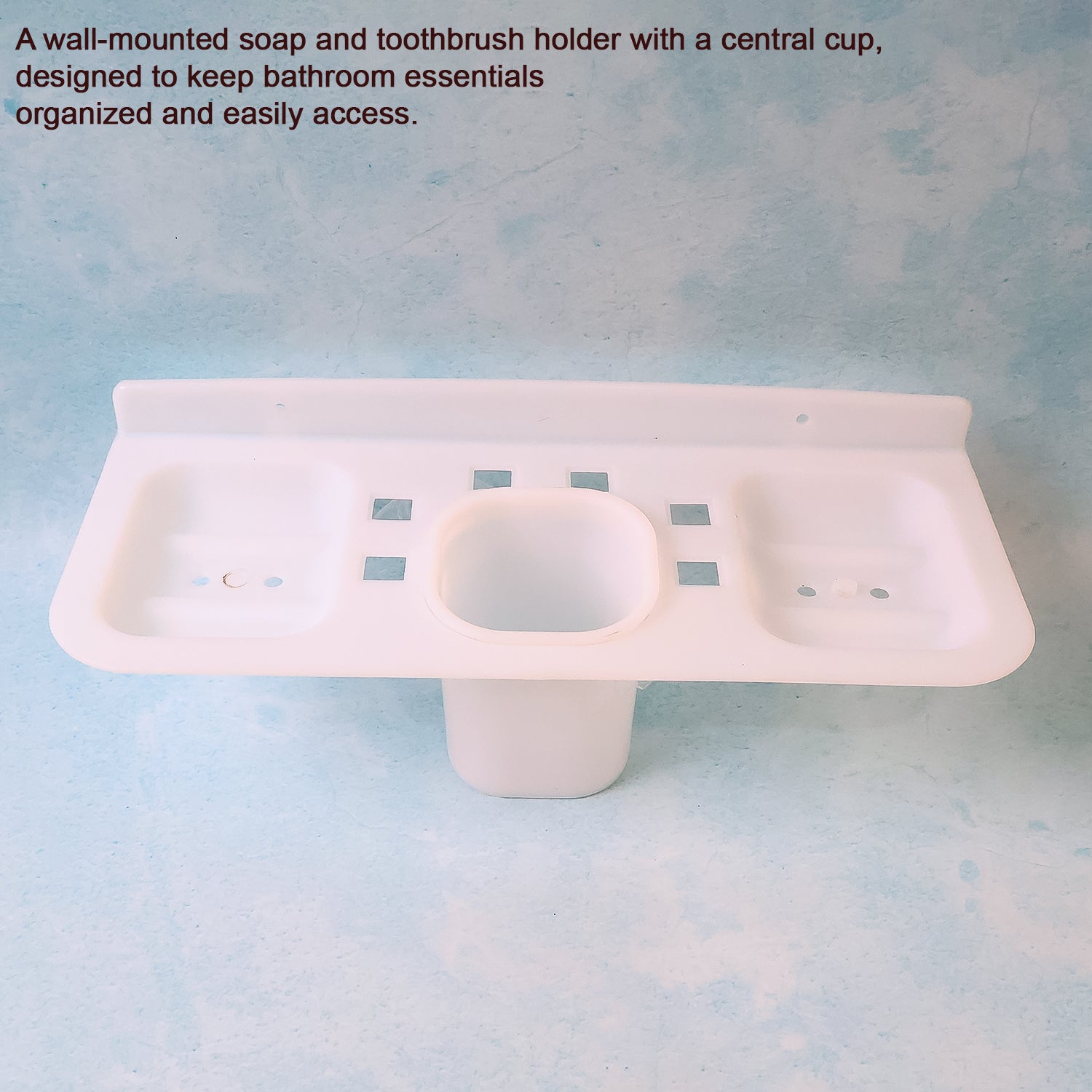 Wukusy 4-in-1 plastic soap dish and tray for bathroom and kitchen, with drainage holes and multiple compartments.