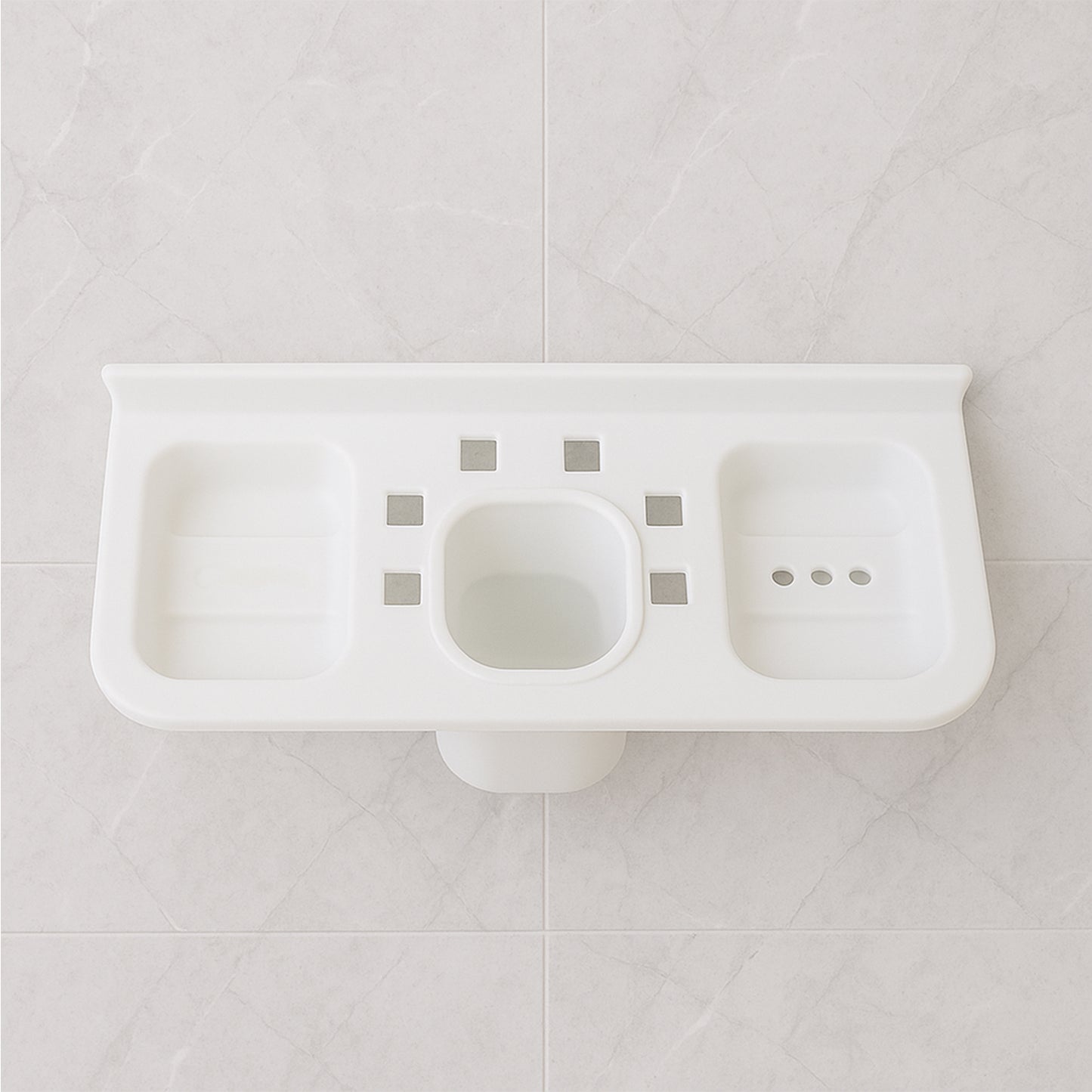 Wukusy 4-in-1 plastic soap dish and tray for bathroom and kitchen, featuring multiple compartments for soap and accessories.