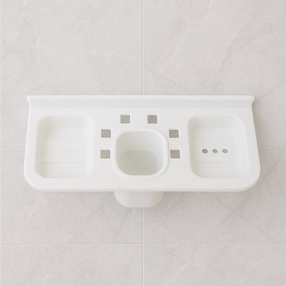 Wukusy 4-in-1 plastic soap dish and tray for bathroom and kitchen, featuring multiple compartments for soap and accessories.