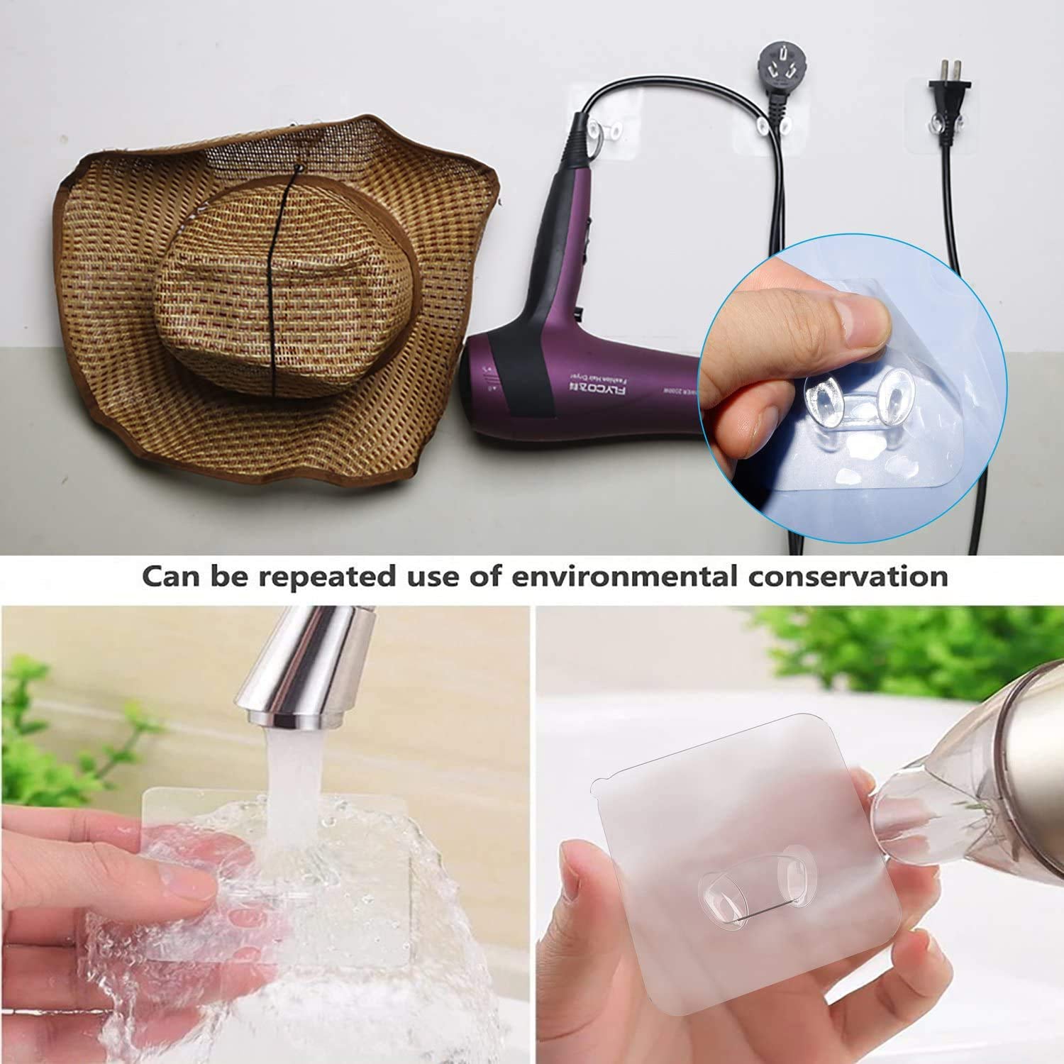 Wukusy 4861 transparent multi-function wall storage hooks mounted on a wall for organizing household items.