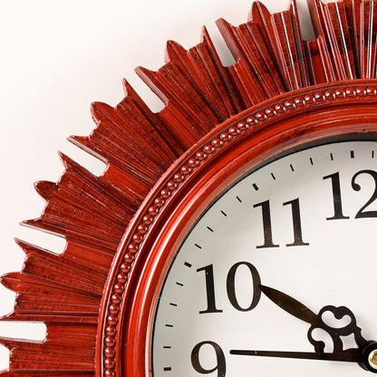 Wukusy wooden look designer wall clock, round plastic with easy-to-read dial, suitable for room, kitchen, bedroom, office, or school.