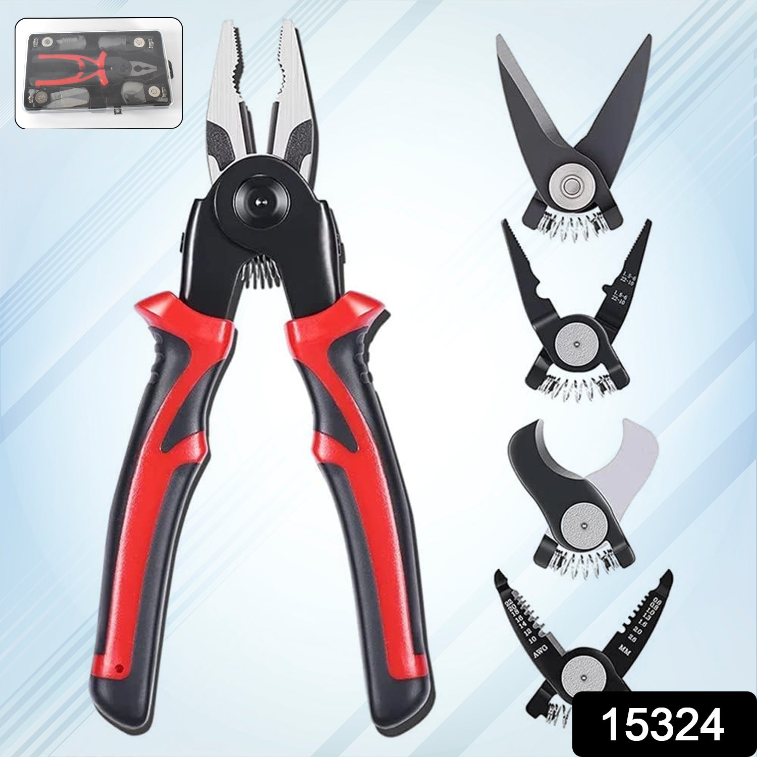 Wukusy 5-in-1 wire stripper pliers set with soft grip handles, alloy steel cutting, gripping, and stripping tools for home improvement.