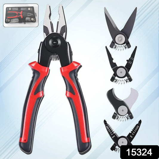 Wukusy 5-in-1 wire stripper pliers set with soft grip handles, alloy steel cutting, gripping, and stripping tools for home improvement.
